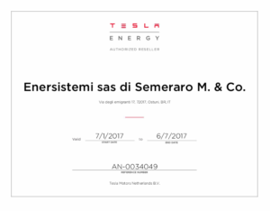 Certificato Installatore Tesla